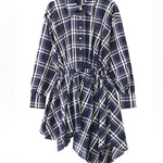 High-Low Irregularity Elasticity Plaid Lapel Collar Midi Dresses
