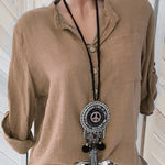 Daily V Neck Buttons Long Sleeve Solid Blouses