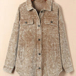 Khaki Vintage Distressed Mineral Wash Oversized Shacket