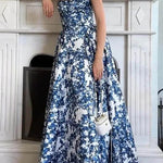 Margovil Strapless Back Lace-up Print Maxi Party Dress