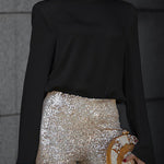 Margovil Cowl Back Long Sleeves Satin Top