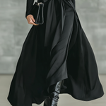 Women's Black High-Neck High-Stretch Knitted And Satin Flared Maxi Dress