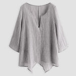JFN Cotton & Linen Asymmetric Hem Loose Fit Long Sleeve Shirts Tunic Top