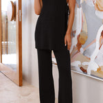 Zita Knit Open Sides Tie- Up Top and Adjustable Elastic Waist Flare Pants Set