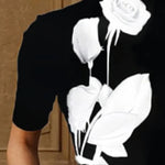 Short Sleeves Skinny Flower Print Stand Collar T-Shirts Tops
