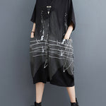 Half Sleeves Loose Printed Lapel Midi Dresses