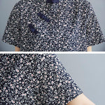 Artistic Retro Floral Printed Stand Collar Short Sleeves Cheongsam Midi Dress