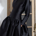 Long Sleeves Solid Color Round-Neck Midi Dresses