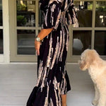 Retro 3/4 Sleeve Print Midi Dress
