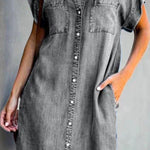 short sleeve slim denim midi dress