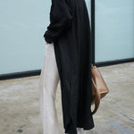 Simple Long Sleeves Split-Side Solid Color Lapel Midi Dresses Shirt Dress