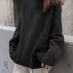 Casual Loose Long Sleeves Solid Color High-Neck Sweater Tops