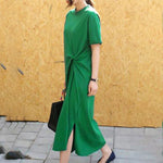 Original Solid Color Irregularity Pleats Midi Dress