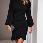 Bodycon Long Sleeves Falbala Solid Color Mini Dresses