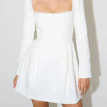 You'll Remember Me Pearl Embellished Square Neck Long Sleeve Mini Dress