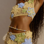 Susanna Knit Crochet Handmade Flower One Shoulder Stretch Crop Tank