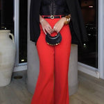 Red slimming wide-leg pants