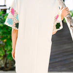 White Floral Crochet Splicing Sleeve T-shirt Dress