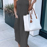 Off-Shoulder Casual Comfort Halter Neck Long Pocket Dress