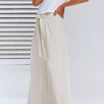 Spring and summer cotton and linen design sense strap loose wide-leg casual trousers