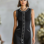 Women's Minimalist Stretchy Fitted Single-breasted Sleeveless Midi Dress