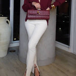 Metal buckle V-neck knit cardigan
