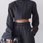 Long Sleeves Split-Joint Striped High Neck Blouses&Shirts Tops
