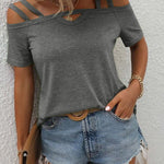Solid Color Cold Shoulder Casual T-shirt