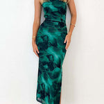 Margovil Sleeveless Side Slit Printed Bodycon Midi Dress