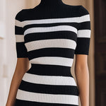 Elegant Rib-Knit Mock Neck Bodycon Midi Dress