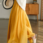 Casual Solid Color Chiffon Column Wide Leg Pants&Skirt