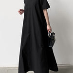 Loose Short Sleeves Solid Color V-Neck Maxi Dresses