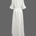 Flared Sleeves Half Sleeves Ruffle Trim Solid Color Deep V-Neck Blouses&Shirts Tops Outerwear