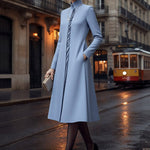 A-Line Bodycon Asymmetric Pleated Pockets Solid Color Split-Joint Stand Collar Midi Dresses