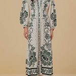 Unique Print Button Down Long Sleeve Shirt Maxi Dress
