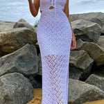 Sunset Beach Stroll Knit Texture Cutout Detail Halter Stretch Maxi Dress