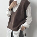 Knitting Irregularity Solid V-Neck Vest