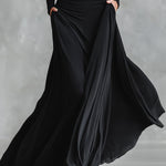 Women's Black Modern Crepe Ruched Boat - Neck Maxi Dress