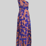 Sleeveless Leopard Pleated Split-Side One-Shoulder Evening Maxi Dresses