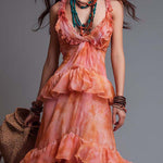 Boho-Vintage Elegant Tiered Ruffle Chiffon Maxi Dress