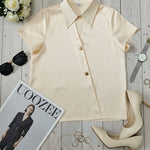 Short Sleeves Buttoned Solid Color Lapel Blouses&Shirts Tops