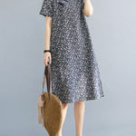 Artistic Retro Floral Printed Stand Collar Short Sleeves Cheongsam Midi Dress