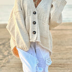 Solid Color Loose Long Sleeve V-neck Pocket Knitted Sweater Cardigan