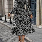 Elasticated Waist High Waisted Contrast Color Leopard Pleated Split-Joint V-Neck Maxi Dresses