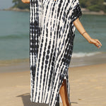 Loose Short Sleeves Printed Split-Side Sun Protection V-Neck Maxi Dresses