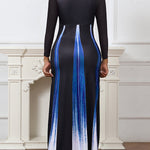 A-Line High Waisted Gradient Pockets Printed Split-Joint Round-Neck Maxi Dresses