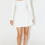 You'll Remember Me Pearl Embellished Square Neck Long Sleeve Mini Dress