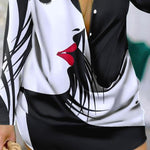 Long Sleeves Loose Figure Printed Lapel Mini Dresses Shirt Dress