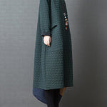 Loose Solid Color Split-Joint With Pocket Round-Neck Long Sleeves Midi Dress