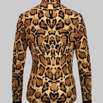 Long Sleeves Skinny Contrast Color Leopard High Neck T-Shirts Tops